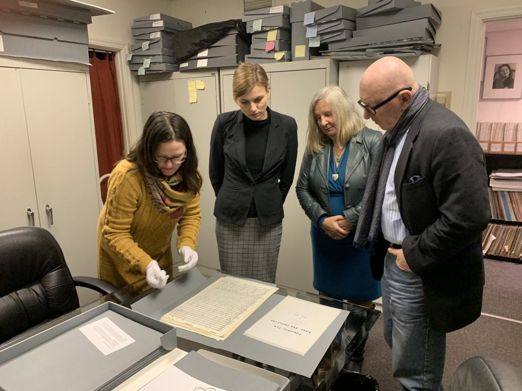 

Looking at Henryk Wars' manuscripts. Left to right: Krysta Close, Dorota Lekka, Maja Trochimczyk, Marek Zebrowski.